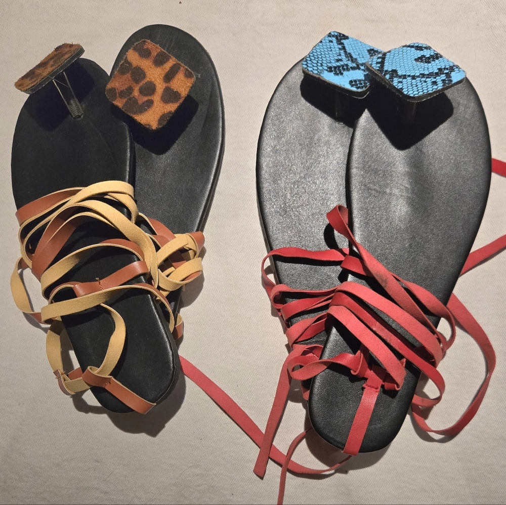 2 Pairs of Black Sandals with Tie-up Straps.